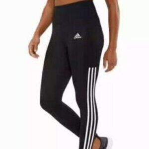 Adidas Women Leggings High waist Small Black white Stripe Active Sports Tights